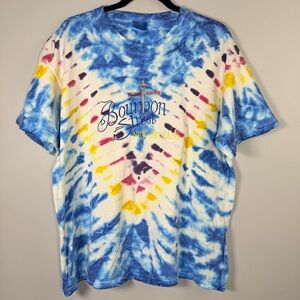 VTG NEW ORLEANS T Shirt TIE DYE BOURBON STREET XL Embroidered Blue White Yellow